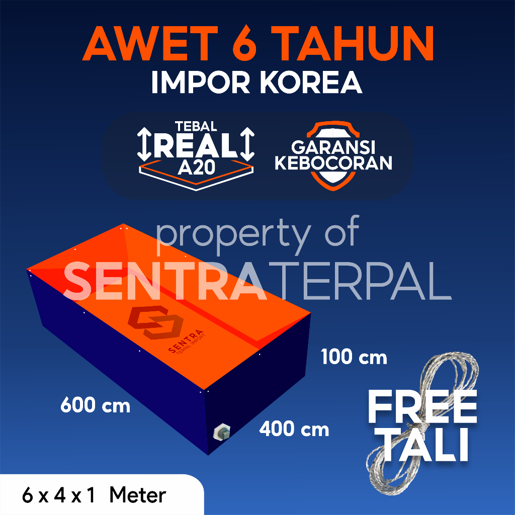 Kolam Terpal 600x400x100 / 400x600x100 / 6x4x1 / 4x6x1 Tebal A20 Kolam Terpal Kotak Impor Korea Budi