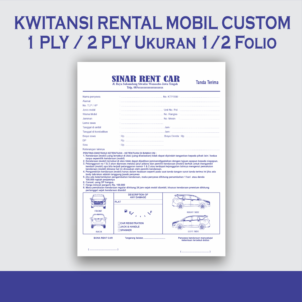 Kwitansi Rental Mobil Custom 1 Ply 2 Ply