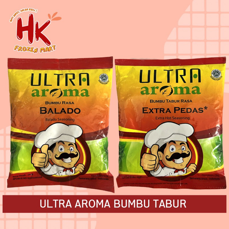 

Ultra Aroma Bumbu Tabur Balado & Extra Pedas 100 gr | antaka seasoning bubuk cabe HK Frozen Mart