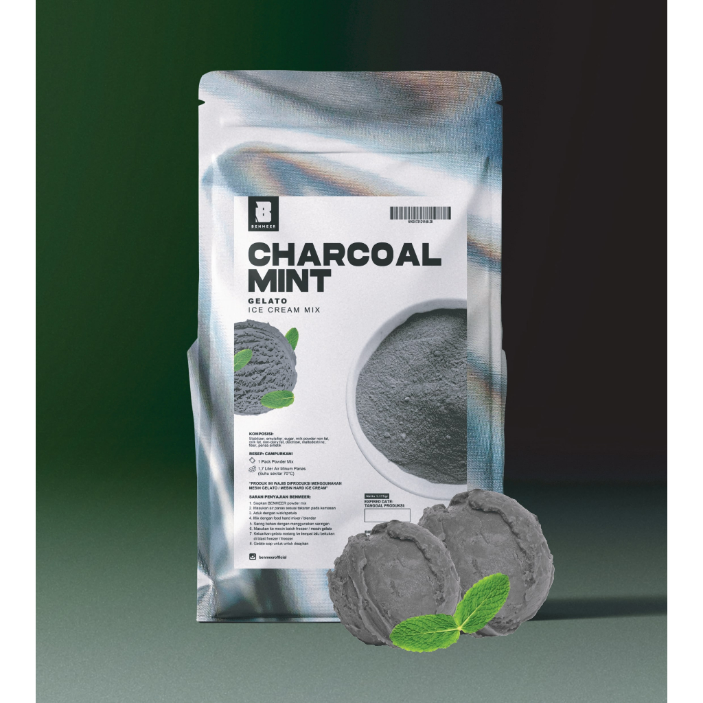 

BENMEER Charcoal Mint Bubuk Powder Gelato dan Hard Ice Cream Italian (Ice Cream Mix Instant)