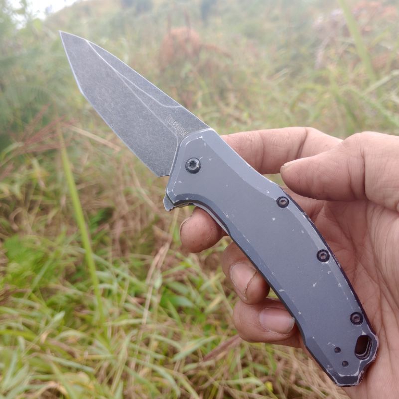 KERSHAW LINK 1776 GRYBW Tanto Plain blackwash blade pisau lipat hollow grind acid wash spring assist