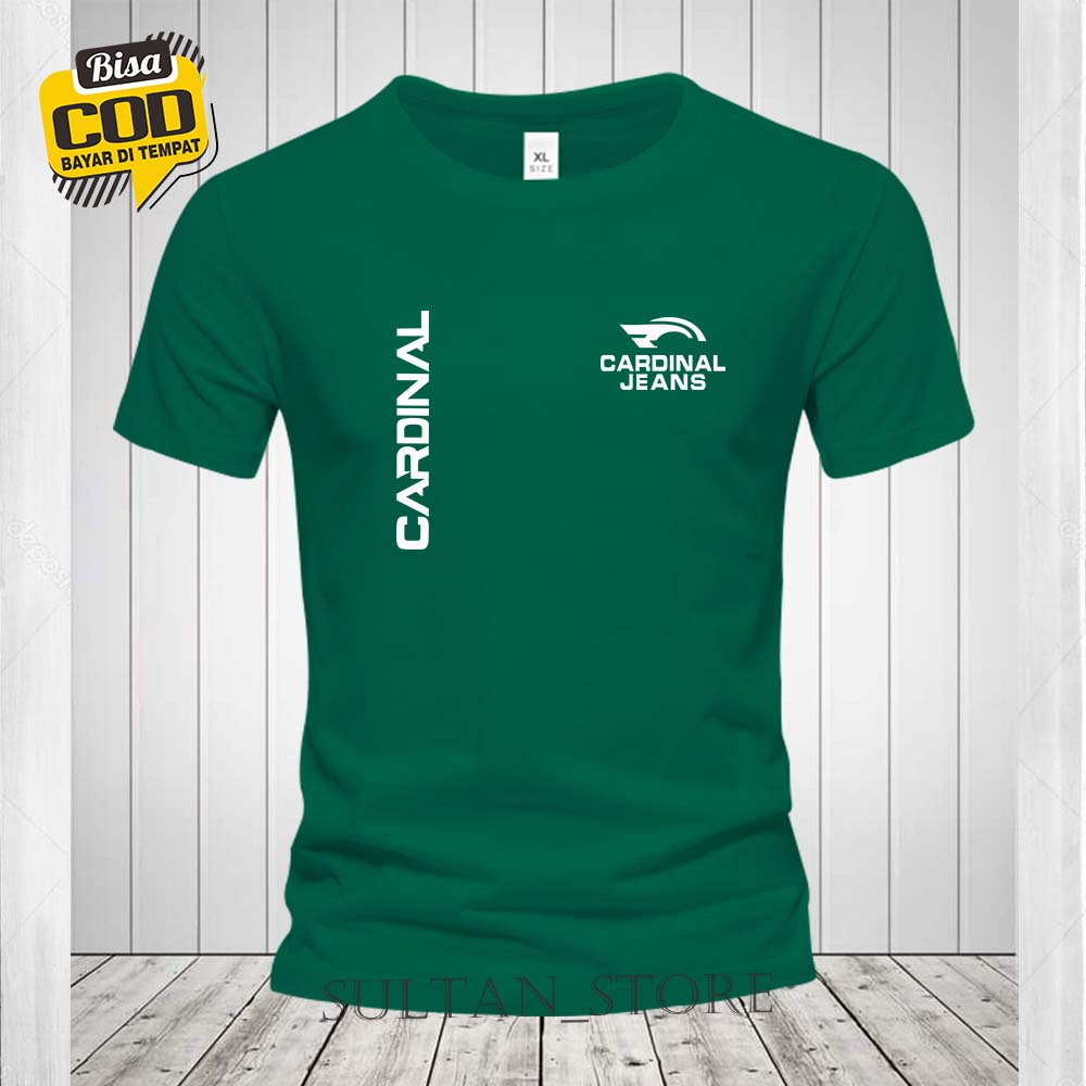 Baju Kaos Distro Cardinal Jeans Text Kiri Kanan Putih /Kaos Lengan Pendek Pria Premium /Baju Pria&Wa