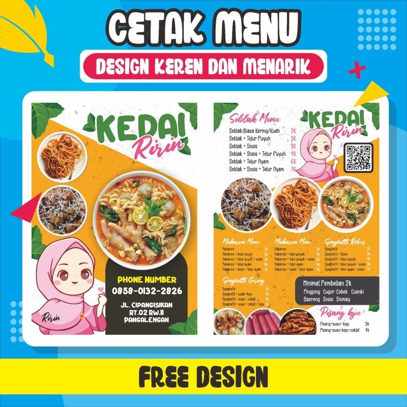 Cetak Daftar Menu Makanan, Menu Cafe, Menu Warung, Menu Makanan, Menu Kedai, Free Design