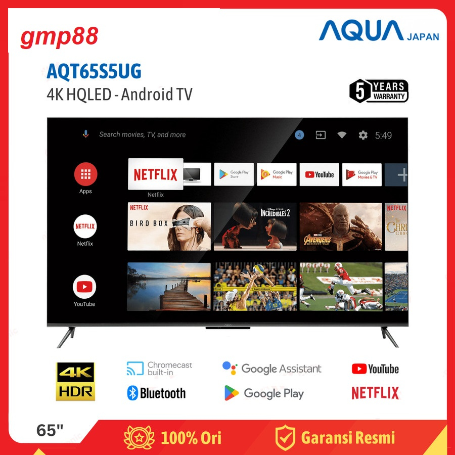 TV AQUA 65 Inch LED AQT65S5UG (4K-HQLED-Android TV) Khusus Batam