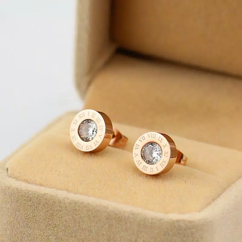 Anting Tusuk Angka Romawi Titanium Wanita Korean Style