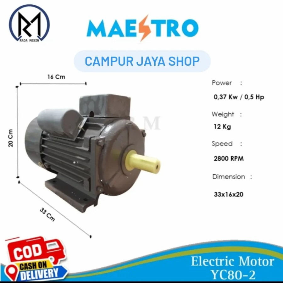 Dinamo Electro Motor Listrik Maestro 1/2Hp 0,5 PK Mesin engine Penggerak