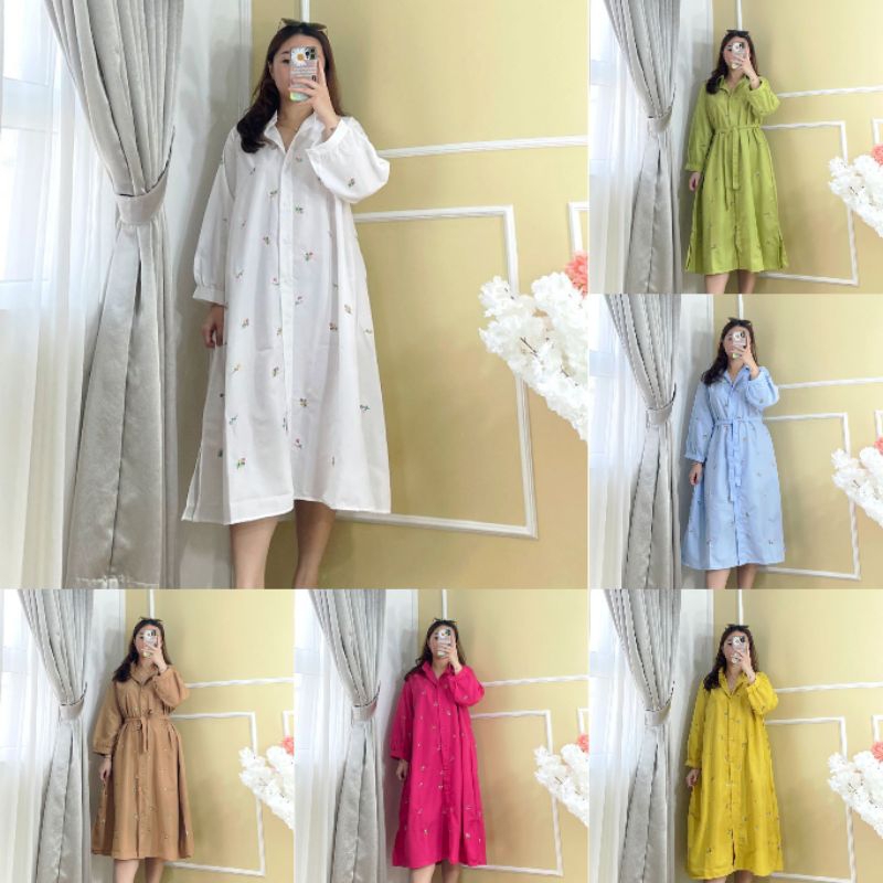 Mademoiselle Fleur Flare White Dress Midi Wanita Katun Putih Bordir Busui Friendly