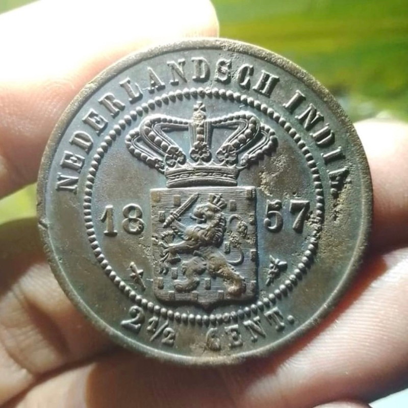 uang koin benggol 2 1/2 cent nederlandsch indie tahun 1857 duit kerikan