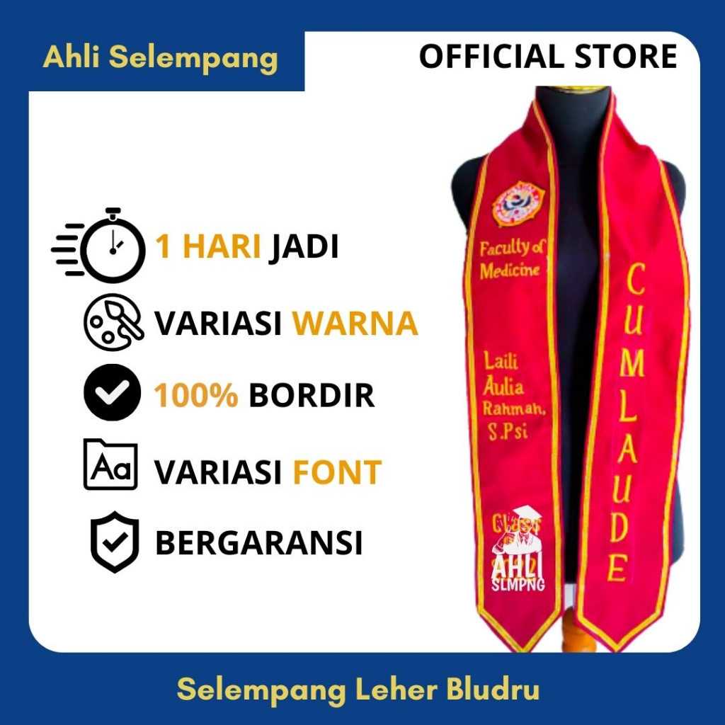 SELEMPANG WISUDA SELEMPANG LEHER BLUDRU BORDIR CUSTOM