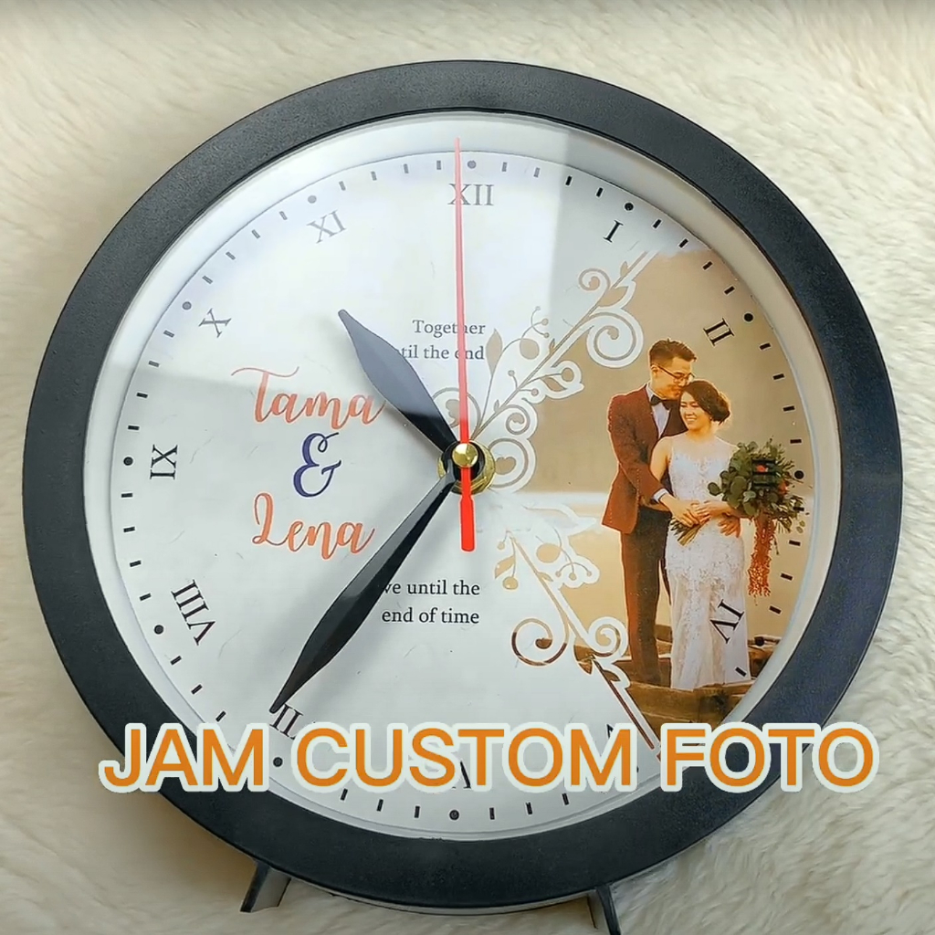 Jam Dinding Custom Foto Hadiah Kado Pernikahan Gratis Tulis Nama dan Ganti Foto kamu