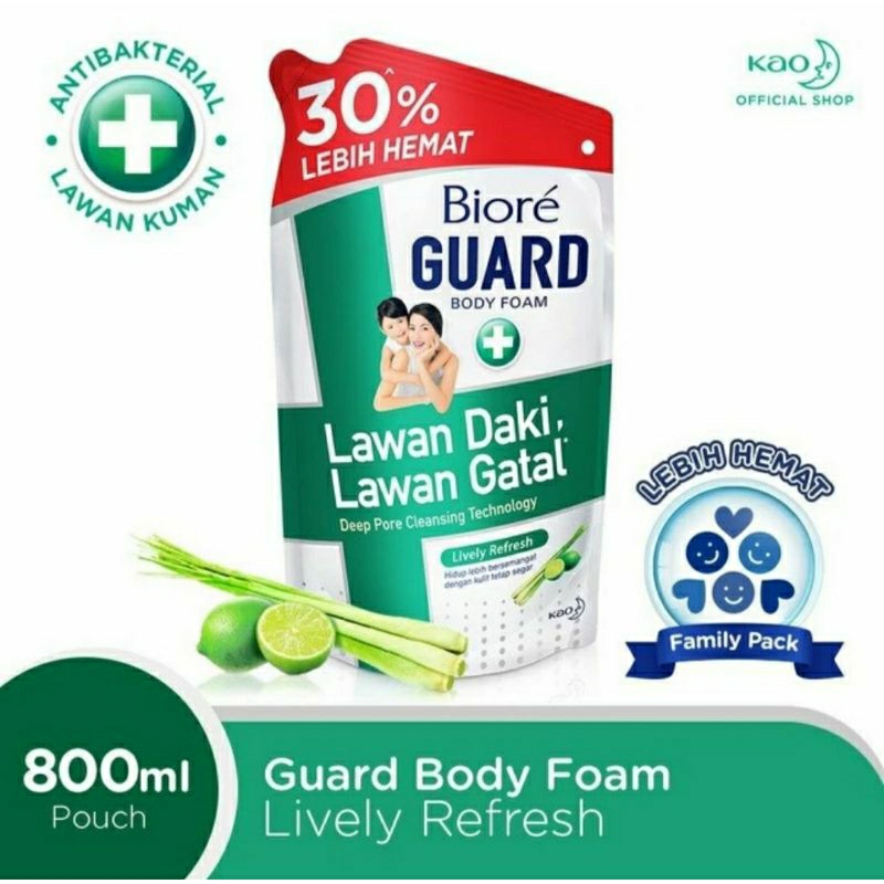 Biore body foam guard (hijau) lively refresh 800ml sabun mandi cair