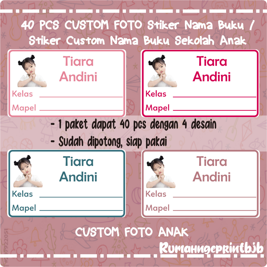 

40 PCS CUSTOM FOTO Stiker WATERPROOF Nama Buku / Stiker Custom Nama Buku Sekolah Anak