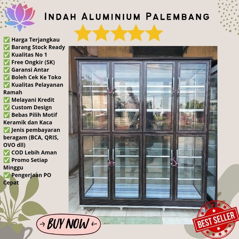 LEMARI HIAS 4 PINTU MINIMALIS ALUMINIUM MURAH PALEMBANG