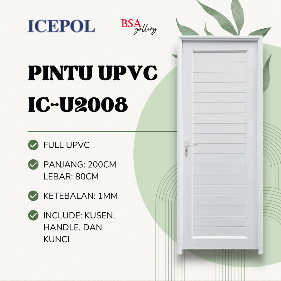 PINTU KAMAR MANDI UPVC 80X200 ICEPOL / PINTU FULL UPVC + GAGANG