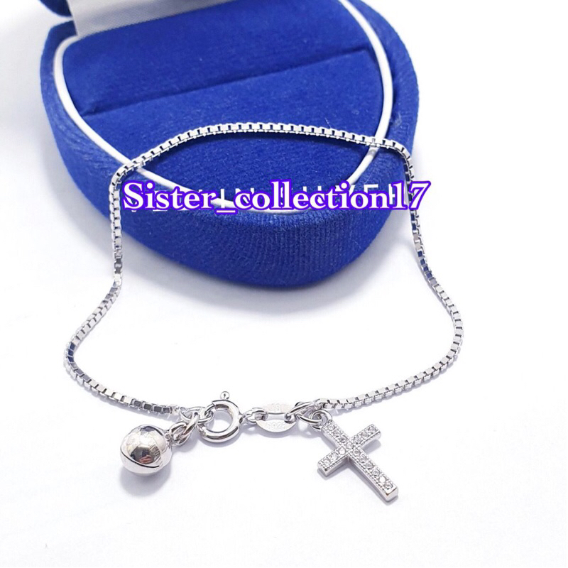 Gelang tangan gantungan salib gelang tangan italy perak 925 lapis emas putih