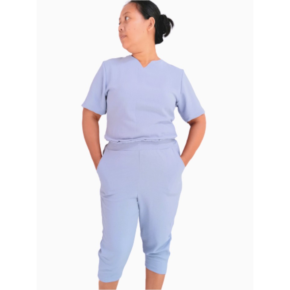 Detail produk dari Setelan baju Wanita dewasa Bahan cringkle premium size M bb 45-60 kg warna biru langit dengan foto sendiri
