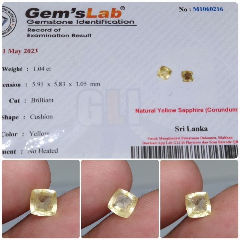 Natural Yellow Sapphire Ceylon 1,06 ct Top Kristal memo GLI safir Srilanka