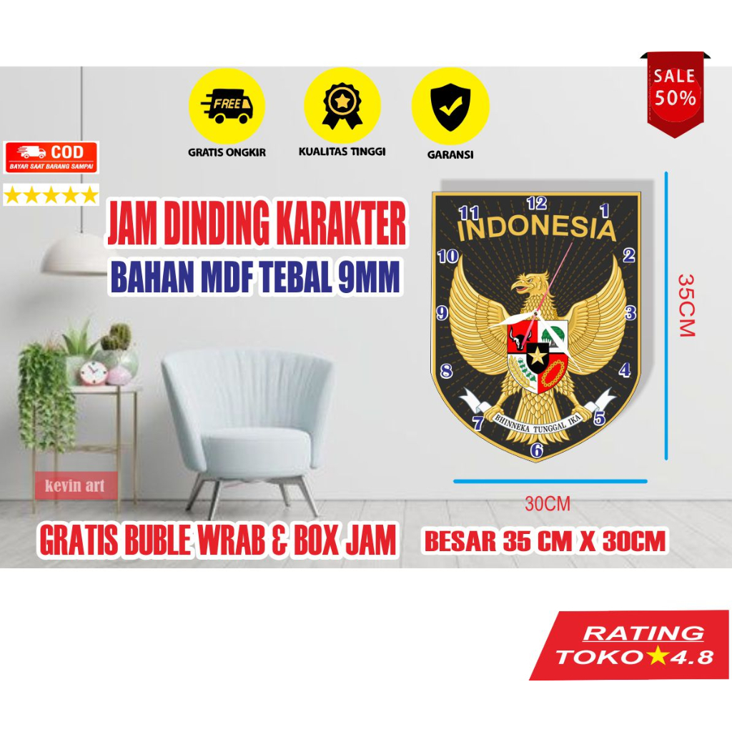 Jam Dinding Tempel Tembok Logo Indonesia Unik Estetik Terbaru