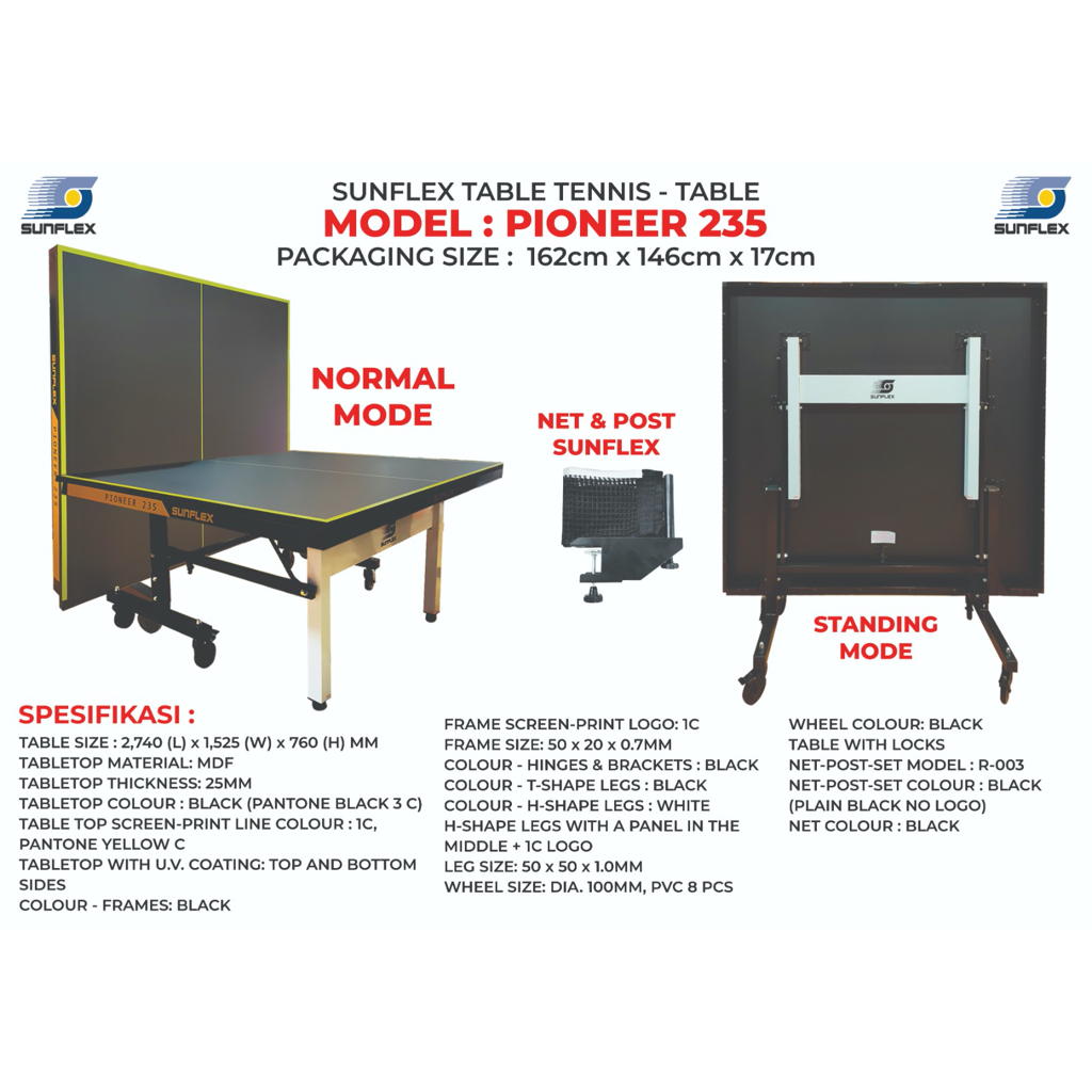 Meja Pingpong Tenis Meja SUNFLEX PIONEER 235 25mm MDF Original
