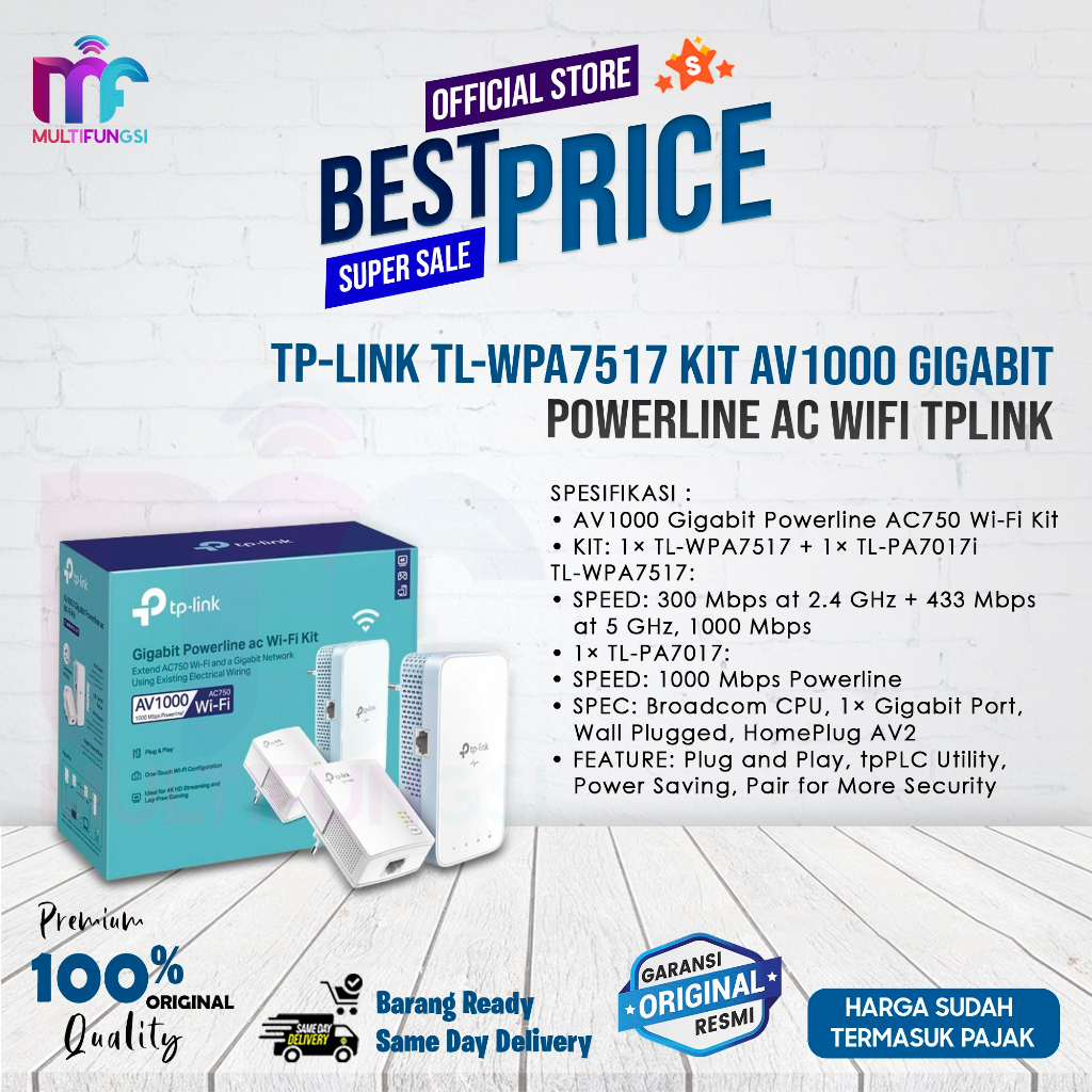 TP-LINK TL-WPA7517 KIT AV1000 Gigabit Powerline AC WiFi TPLINK