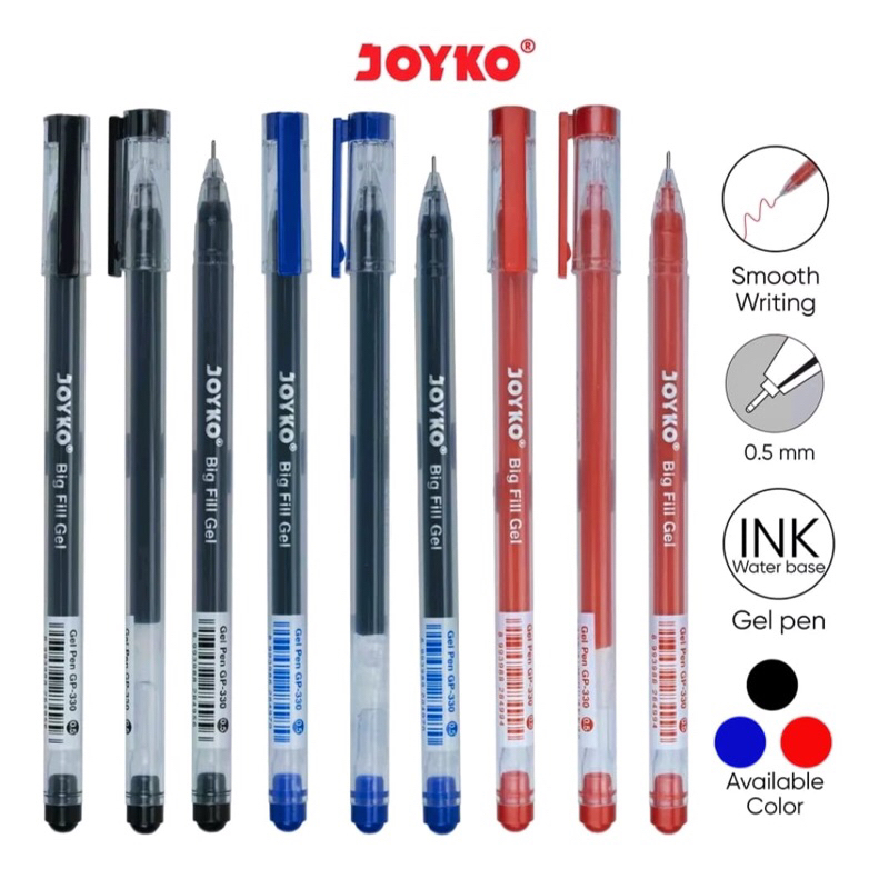 

(1Dus) Gel Pen Joyko GP-330 0.5mm Big Fill Pulpen Pena Jel Ball Point Bolpen 12pcs ( 0.5 mm 1 Dus Box 12 pcs )