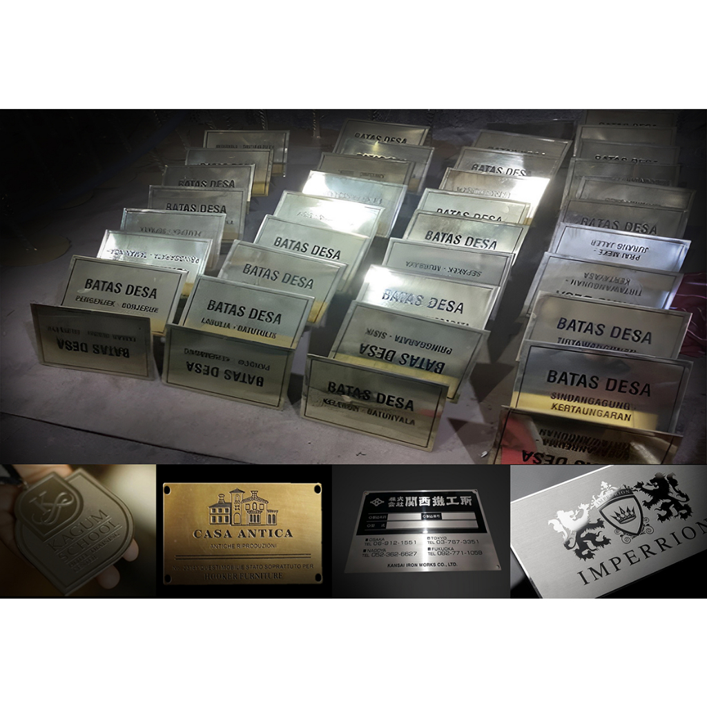 plat kuningan custom / plat stenlis etcingan / pin kuningan dan stenlis