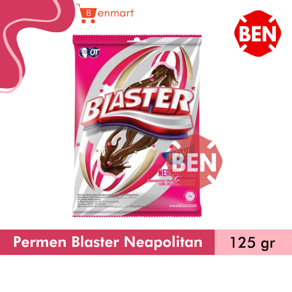 

Permen Blaster Neapolitan 125g 125gr 125 gr - Strawberry Vanilla Mint