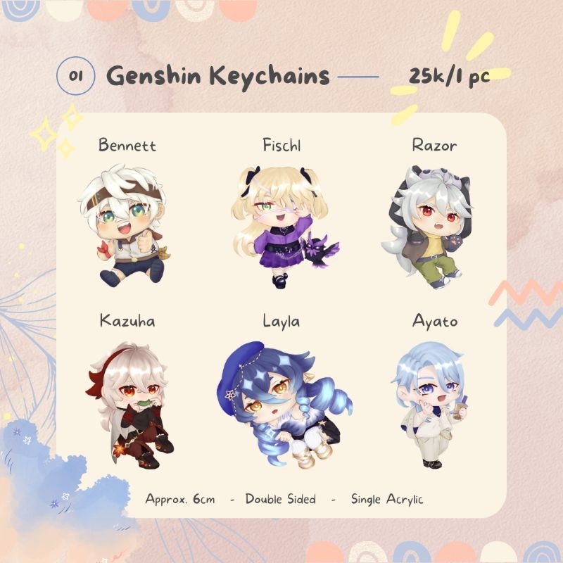 Gantungan Kunci Akrilik Keychain Acrylic Genshin Impact Razor, Fischl, Bennett, Kazuha, Layla, Ayato