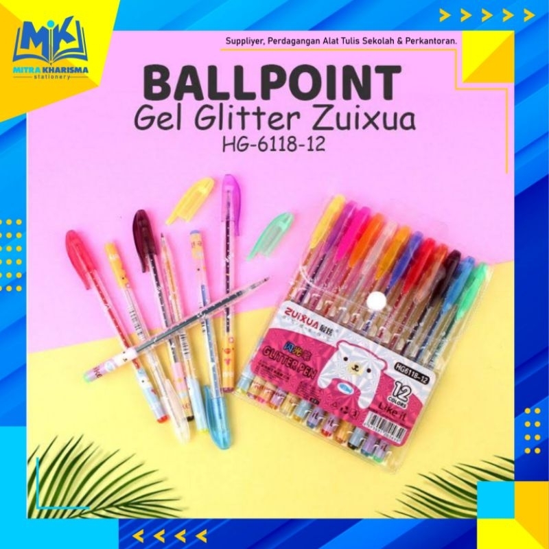 

Bolpen Glitter /Bolpoint Pelangi 12 Warna ZUIXUA HG-6118-12