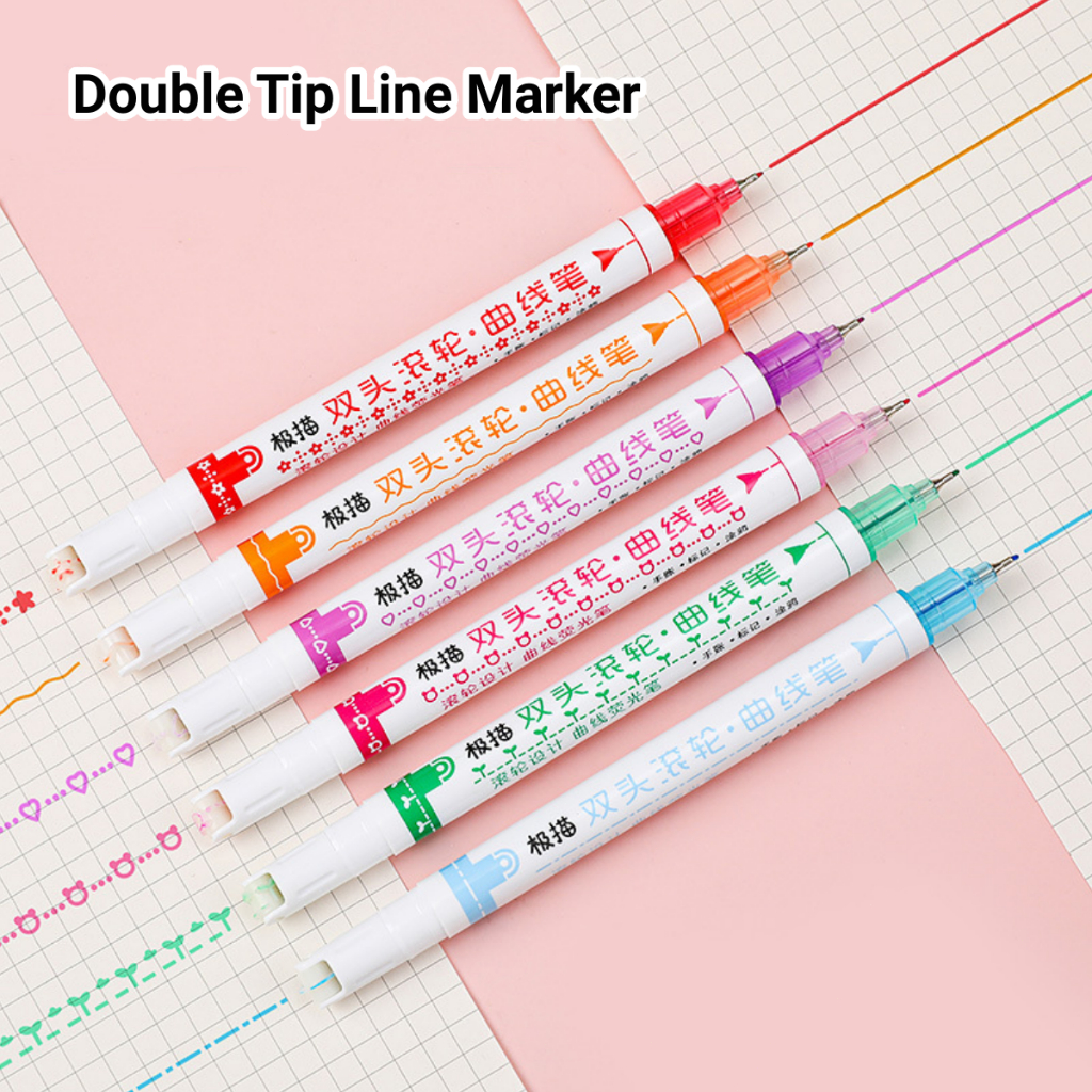 

AT Line marker double tip set Pulpen linear rainbow color pen 2in1 spidol gambar garis warna bentuk
