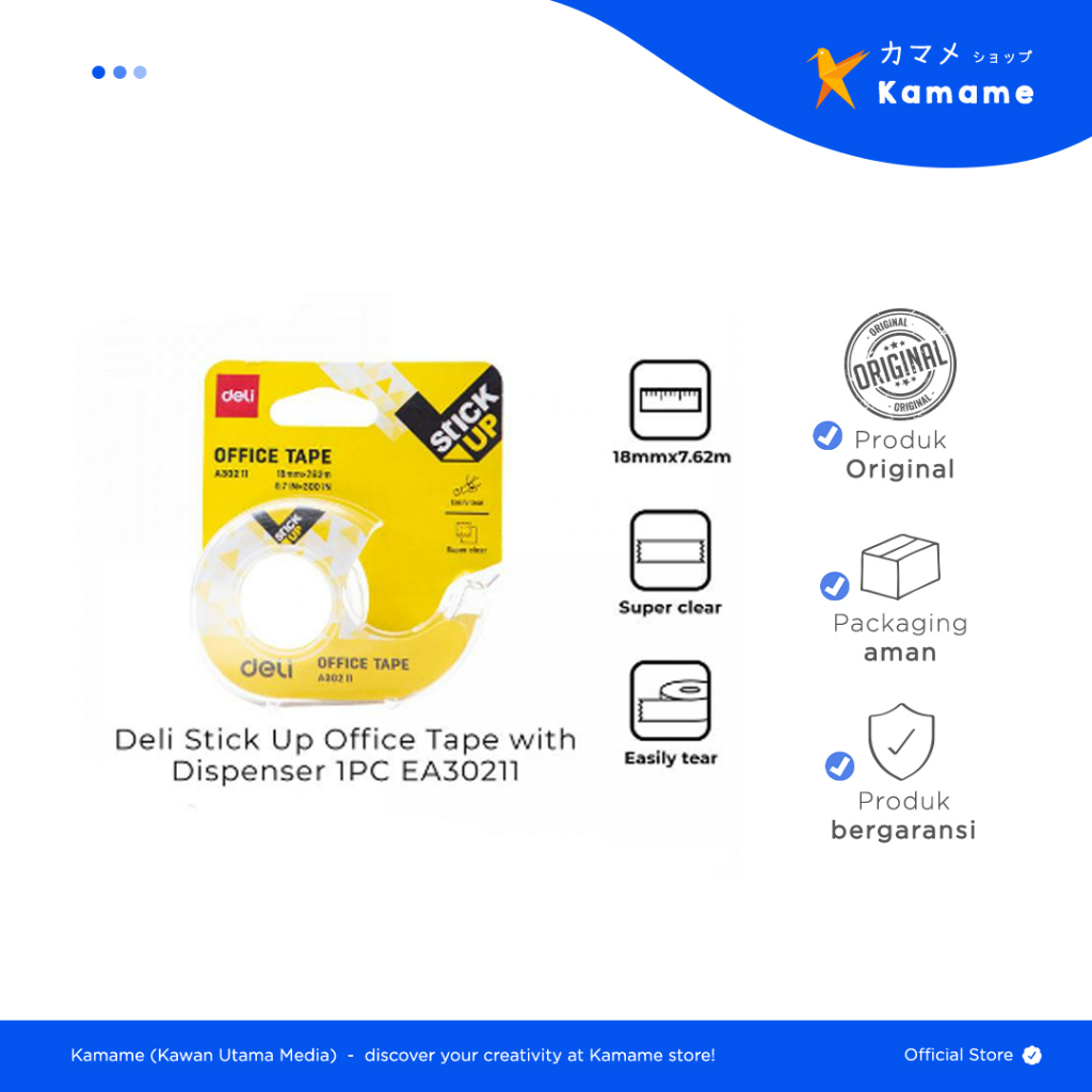 

Deli Stationery Tape - Celotape isolasi - Super Clear Office Tape 18mm x7.62m A30211 - Kamame