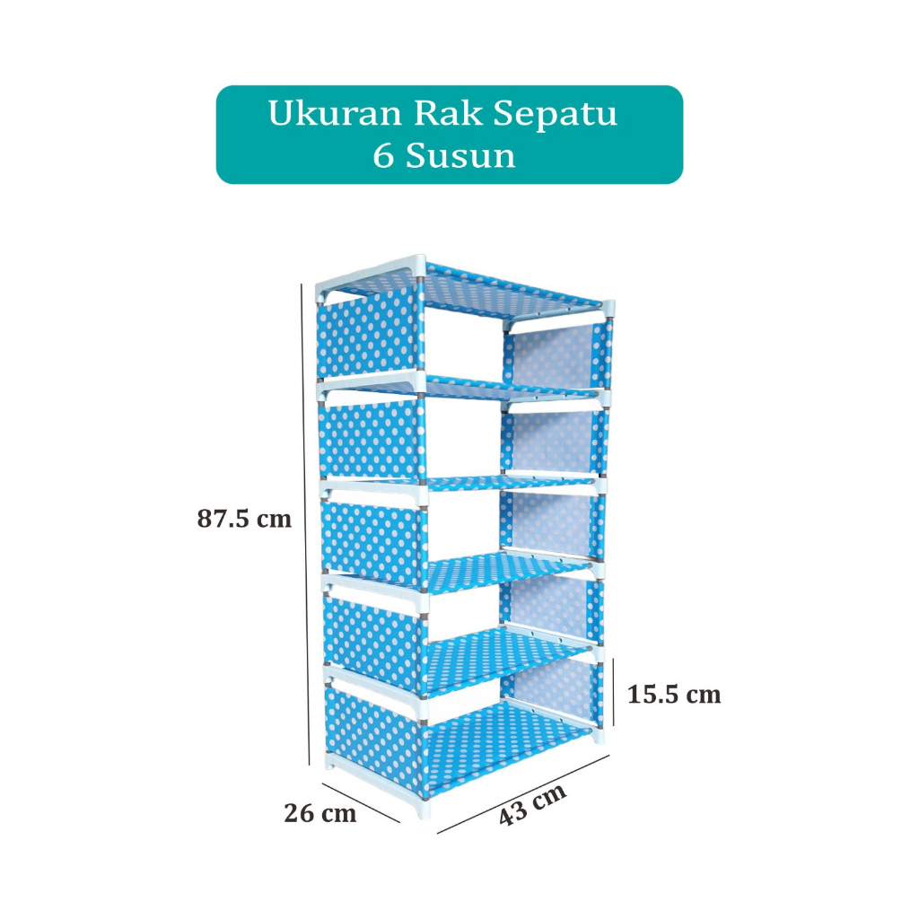 Rak Sepatu 6 Susun K1034 - Biru Polkadot