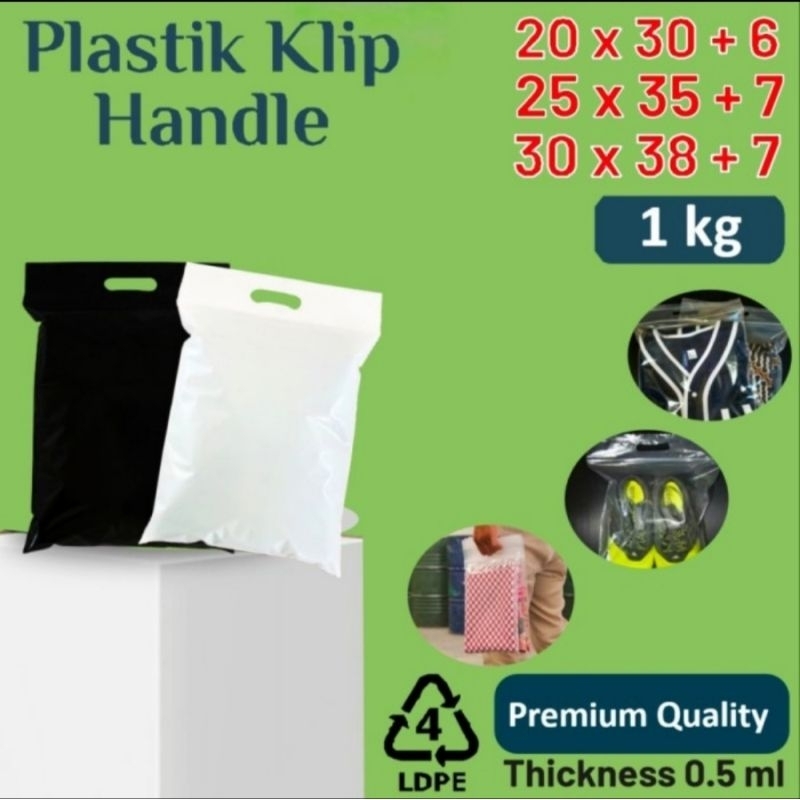 Plastik klip dengan handle / plastik ziplock untuk bungkus baju, laundry sepatu 1 kg