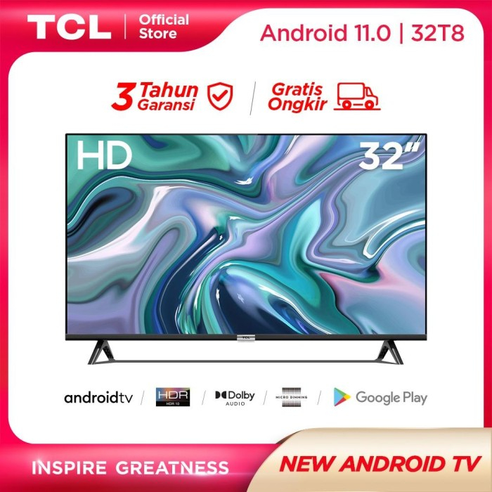 TCL Smart Android 11 HD TV 32 inch 32T8 Bezelless