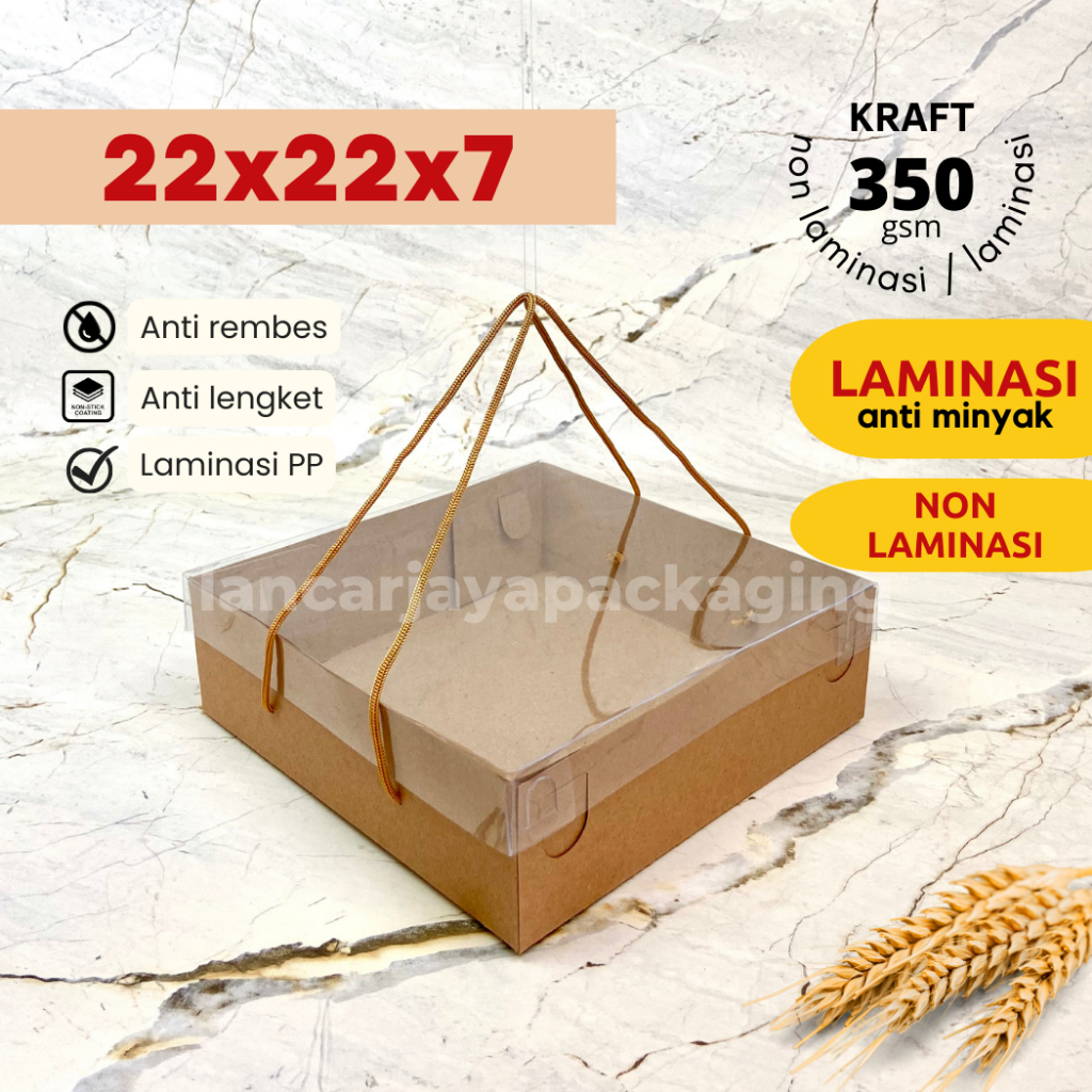 

Box Kraft Mika Tali Kotak Nasi Kemasan Kue Cake Roti Hampers 22x22x7 cm