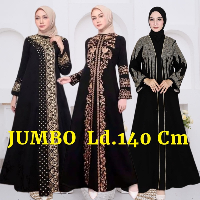 Abaya Bordir Super Jumbo Ld.140 cm Gamis Hitam Polos