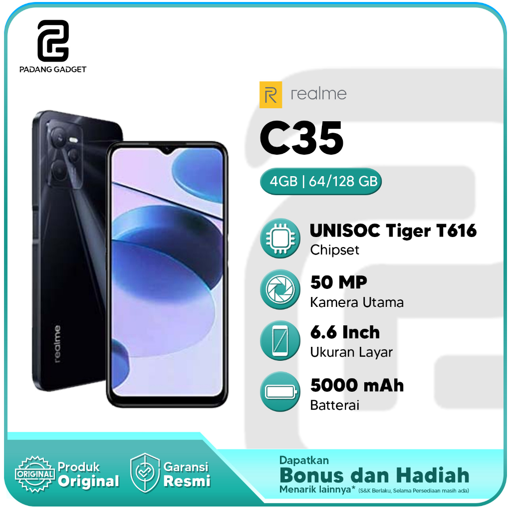 Realme C35 [4/128] HP Smartphone Android Garansi Resmi + Bonus