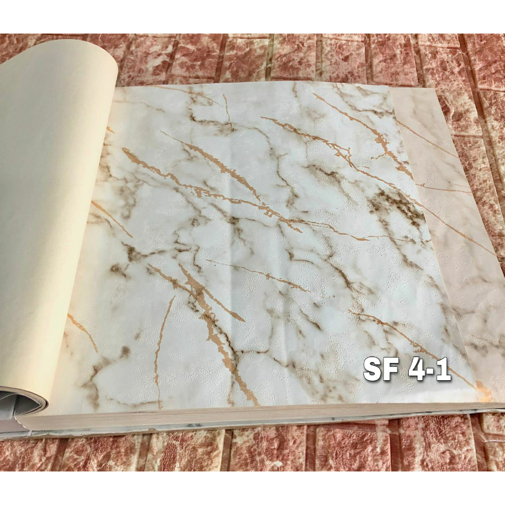 WALLPAPER DINDING MOTIF MARMER COKLAT ABU MINIMALIS SF