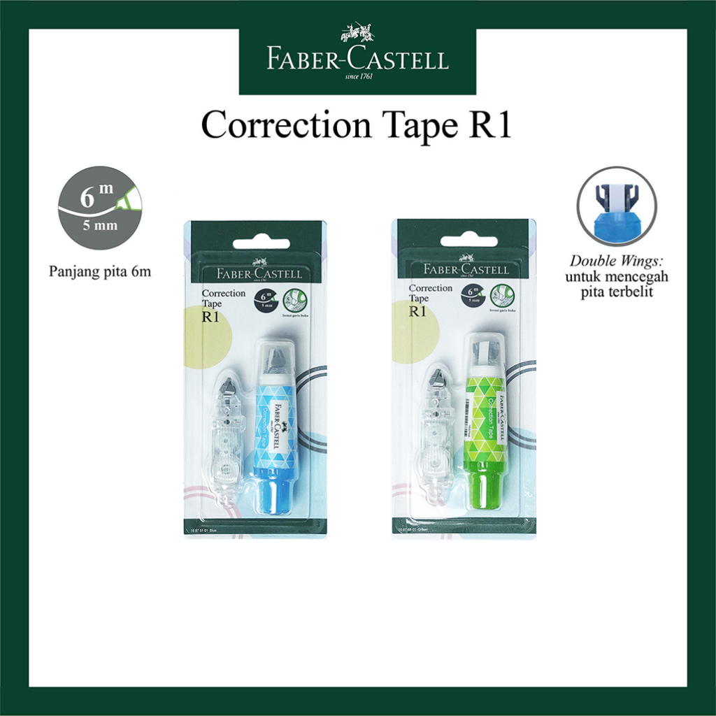

Correction Tape Faber Castell R1 / Warna Blue dan Green Barrel / Tipe X Kertas / Free 1 Refill