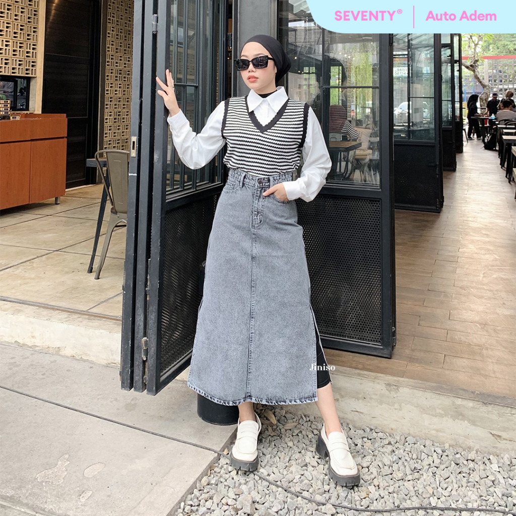 JINISO - Highwaist Rok Slit Jeans Panjang 993 SEVENTY
