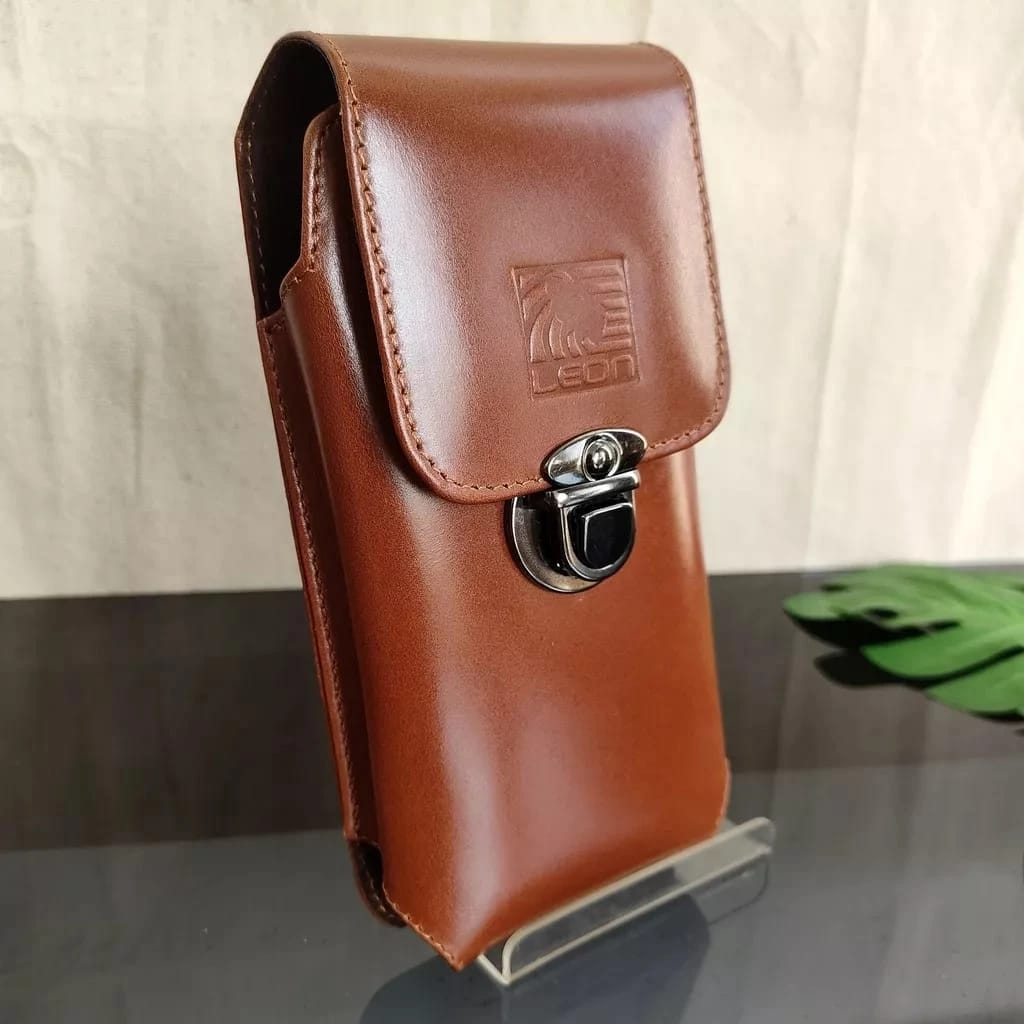 Sarung HP Pinggang Pria Kulit Asli Tas HP Dompet HP 1 Slot Model Kancing