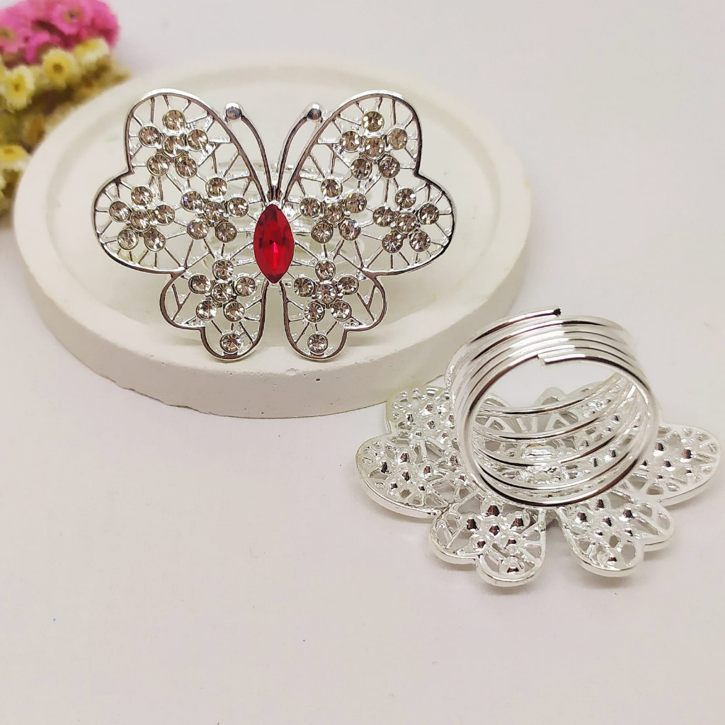 Termurah RING hijab /bros hijab/kolong jilbab/aksesoris hijab-Kupu 2 Red Silver