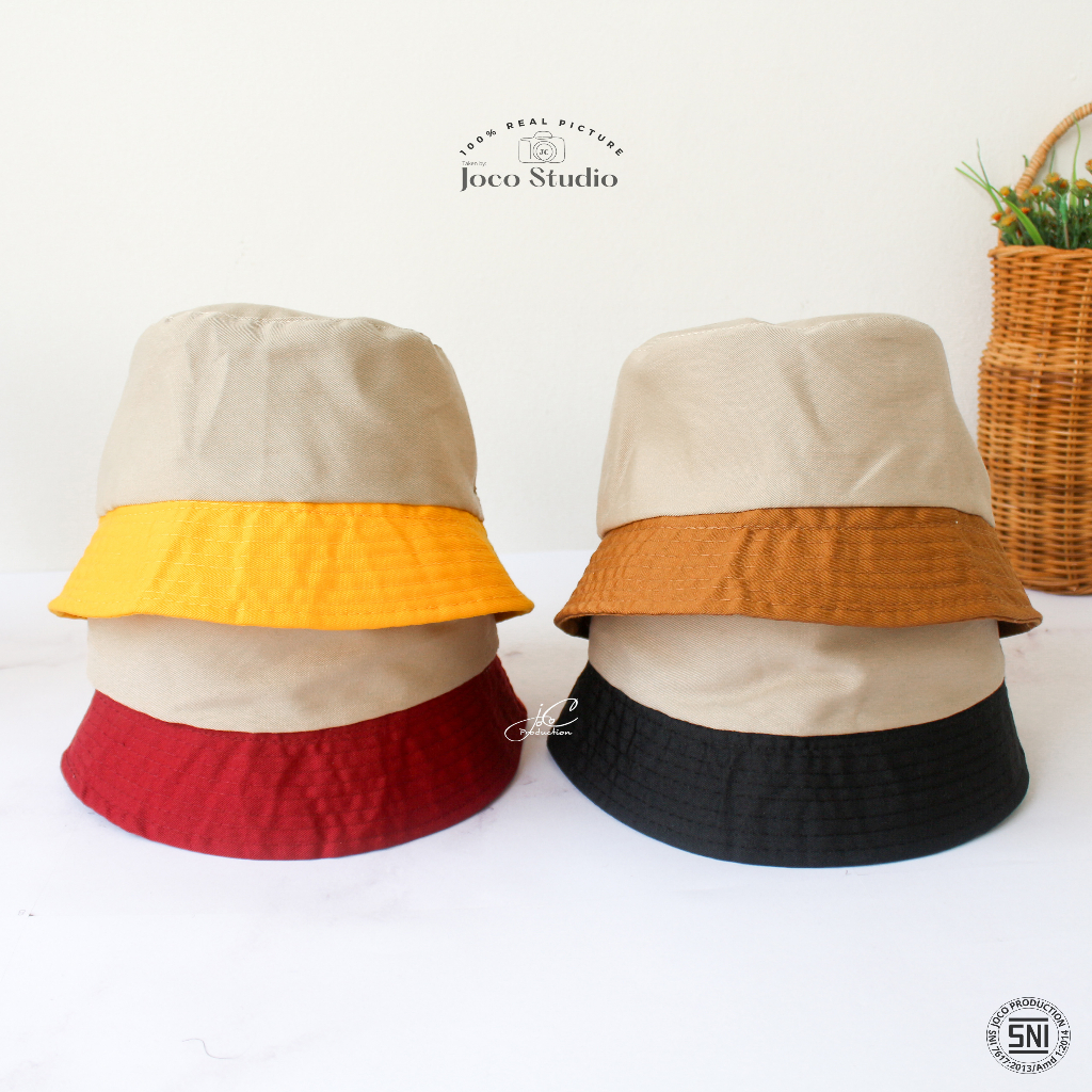 Jocoporduction - Topi Fashion Anak BUCKET Hat Tali Batita Premium Polos Cream Colour