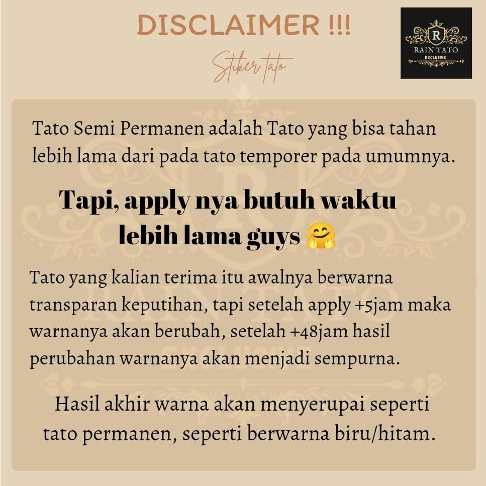 RT7 RainTatoEx- Tato Stiker Semi Permanen / Stiker Tato Kode TM / Stiker tato temporer semi permanen