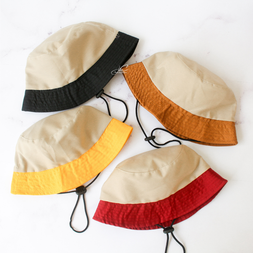 Jocoporduction - Topi Fashion Anak BUCKET Hat Tali Batita Premium Polos Cream Colour