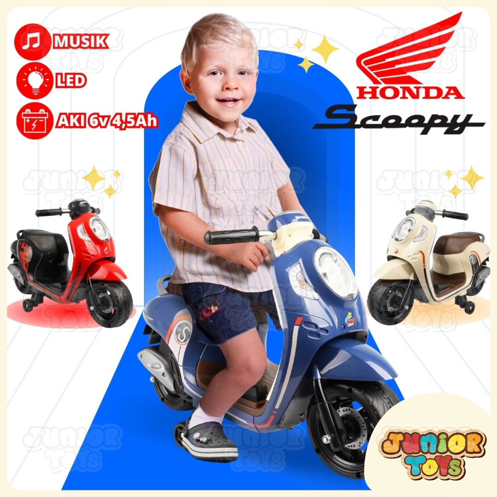 Motor Aki Anak Scoopy Mini Mainan Motoran Elektrik Bisa Dinaiki Sepeda Dorong Ride On Toys PMB