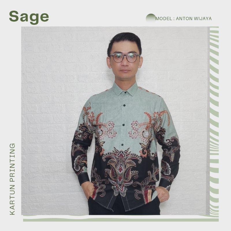 sage / Green mint Kemeja batik slimfit pria lengan panjang IB collection