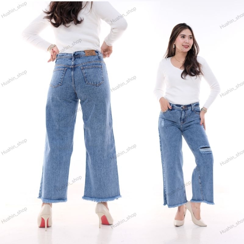 Celana Kulot Jeans Wanita - Kulot Sobek  - Celana wanita Hits - Kulot Jeans - Bahan Jeans Premium