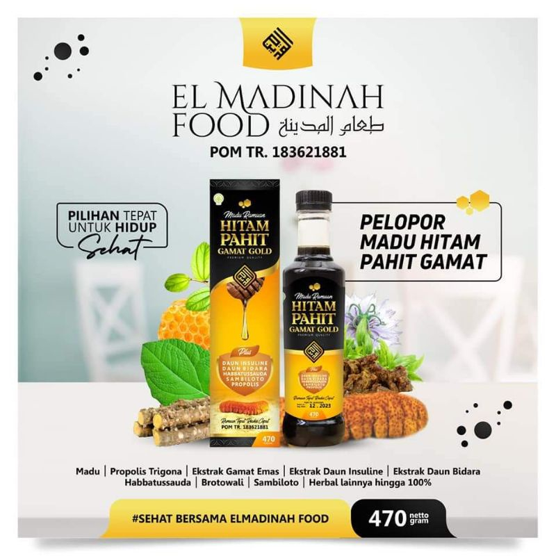 

2 botol Madu Ramuan Hitam Pahit El Madinah Food Gamat Gold Ramuan Tepat Reaksi Cepat 470gr ORIGINAL