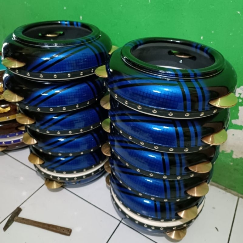 Rebana hadroh ukuran 30cm motif biru beli 2 bonus tas